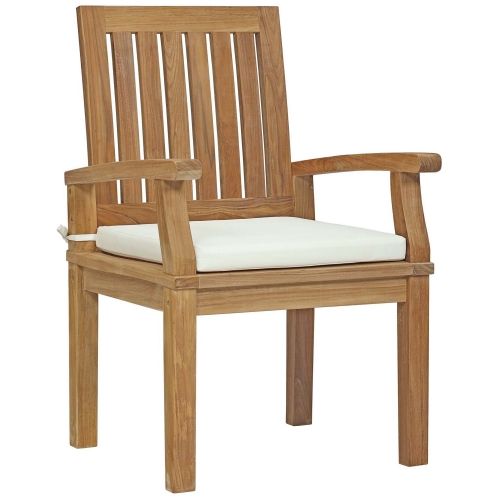 Marina Outdoor Patio Dining Arm Chair in Teak w/ White Cushion