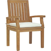 Marina Outdoor Patio Dining Arm Chair in Teak w/ White Cushion