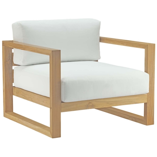 Upland Outdoor Patio Arm Chair in Teak w/ White Cushions