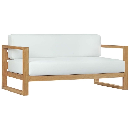 Upland Outdoor Patio Sofa in Teak w/ White Cushions