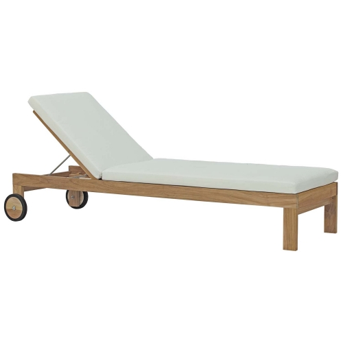 Upland Outdoor Patio Chaise in Teak w/ White Cushion