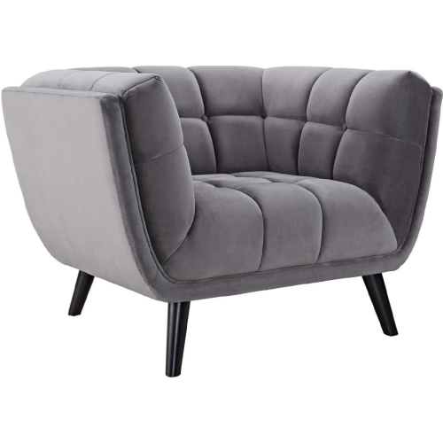 Bestow Arm Chair in Tufted Gray Velvet