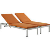 Shore Outdoor Patio Aluminum Chaise w/ Orange Cushions (Set of 2)