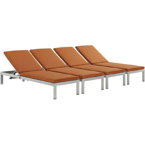 Shore Outdoor Patio Aluminum Chaise w/ Orange Cushions (Set of 2)