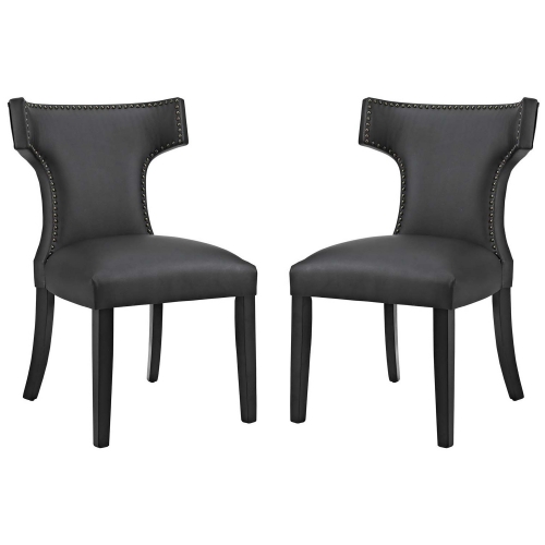 Curve Dining Chair in Black Leatherette w/ Nailhead Trim (Set of 2)