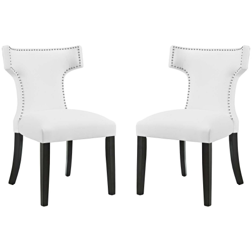 Curve Dining Chair in White Leatherette w/ Nailhead Trim (Set of 2)