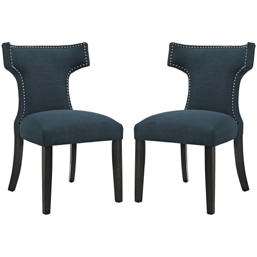 Curve Dining Chair in Azure Fabric w/ Nailhead (Set of 2)