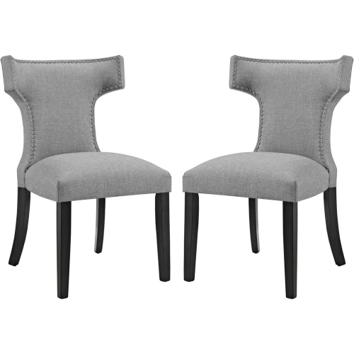 Curve Dining Chair in Light Gray Fabric w/ Nailhead (Set of 2)