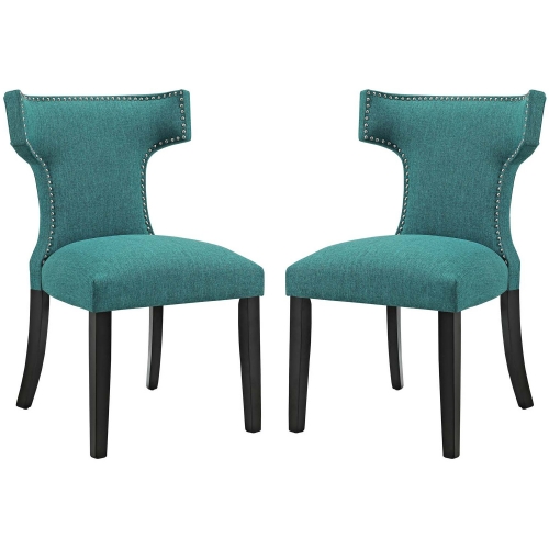 Curve Dining Chair in Teal Fabric w/ Nailhead (Set of 2)