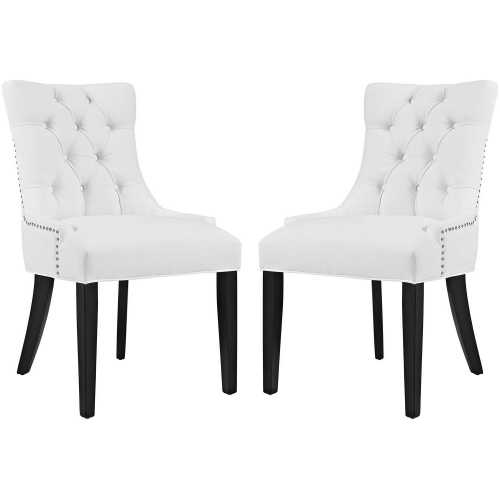 Regent Dining Chair in Tufted White Fabric w/ Nailhead (Set of 2)