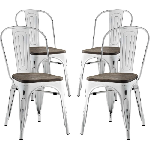 Promenade Dining Chair in Distressed White Steel & Bamboo (Set of 4)