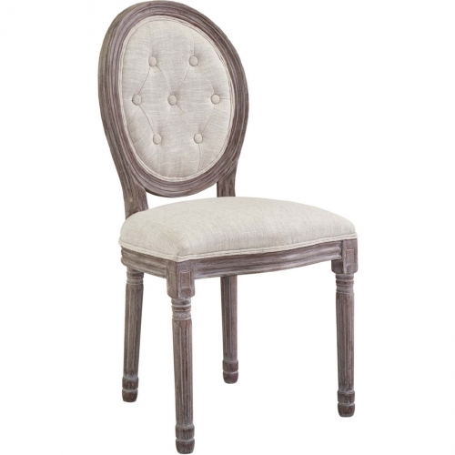 Arise Vintage French Dining Chair in Tufted Beige Fabric