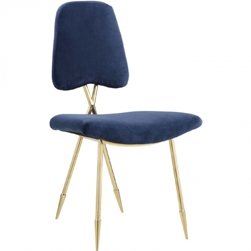 Ponder Dining Chair in Navy Velvet on Gold Legs