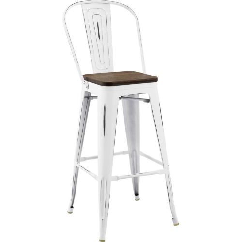 Promenade Bar Stool in Antique White Metal & Bamboo