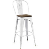 Promenade Bar Stool in Antique White Metal & Bamboo