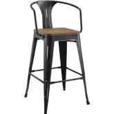 Promenade Bar Stool in Antique Black Powder Coated Metal & Bamboo