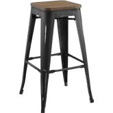 Promenade Bar Stool in Antique Black Powder Coated Metal & Bamboo