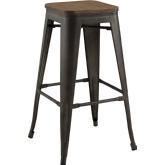 Promenade Bar Stool in Antique Brown Powder Coated Metal & Bamboo