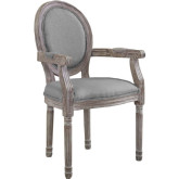 Emanate Vintage French Dining Arm Chair in Light Gray Fabric