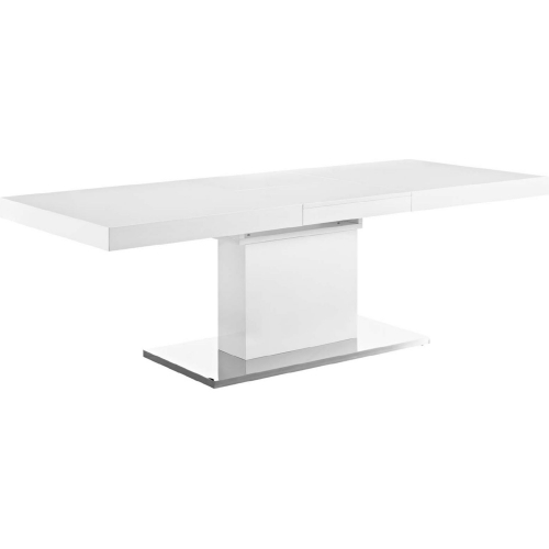 Vector 71" Expandable Dining Table in Gloss White & Stainless Steel