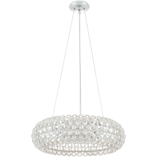 Halo 25" Pendant Chandelier in Chrome w/ Acrylic Balls & White Glass Shade