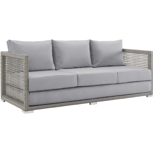 Aura Outdoor Gray Wicker Rattan Sofa w/ Gray Fabric