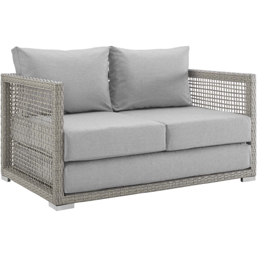 Aura Outdoor Gray Wicker Rattan Loveseat w/ Gray Fabric