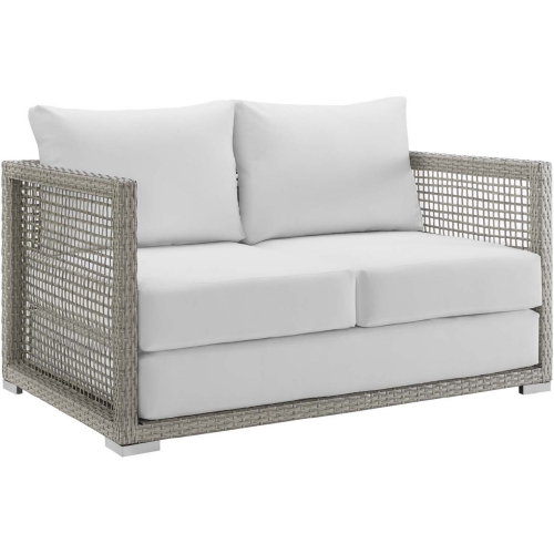 Aura Outdoor Gray Wicker Rattan Loveseat w/ White Fabric