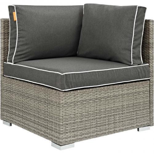 Repose Outdoor Corner Sectional Unit in Poly Rattan & Charcoal Fabric