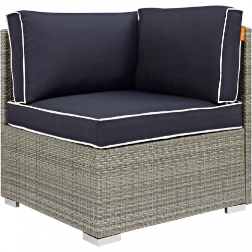 Repose Outdoor Corner Sectional Unit in Poly Rattan & Navy Fabric