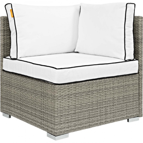 Repose Outdoor Corner Sectional Unit in Poly Rattan & White Fabric