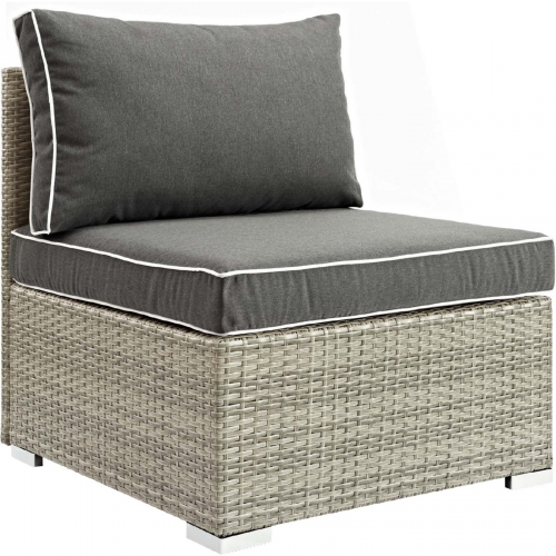 Repose Outdoor Armless Chair in Poly Rattan & Charcoal Fabric