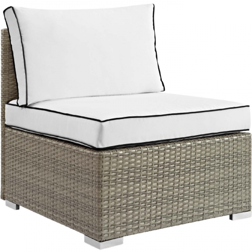 Repose Outdoor Armless Chair in Poly Rattan & White Fabric