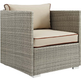 Repose Outdoor Arm Chair in Poly Rattan & Beige Fabric