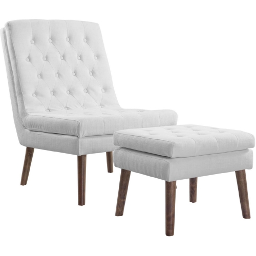 Modify Lounge Chair & Ottoman in White Fabric on Wood Legs