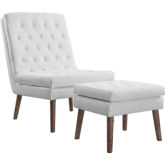 Modify Lounge Chair & Ottoman in White Fabric on Wood Legs