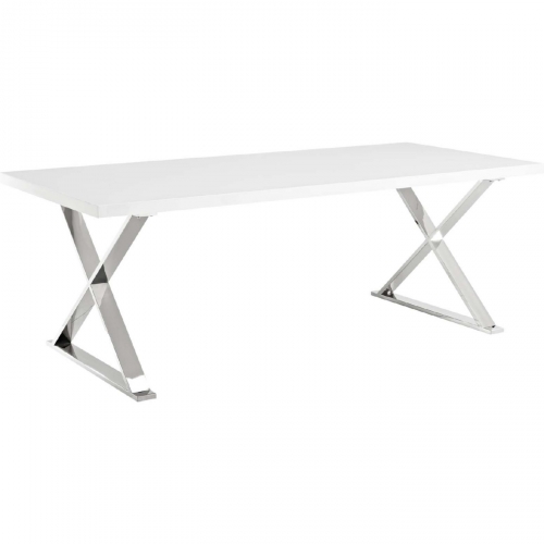 Sector Dining Table in High Gloss White on Polished Silver