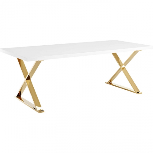 Sector Dining Table in High Gloss White on Polished Gold