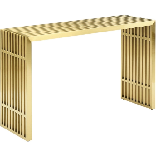 Gridiron Console Table in Brushed Gold Stainless Steel