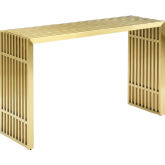 Gridiron Console Table in Brushed Gold Stainless Steel