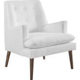 Leisure Lounge Chair in White Fabric on Walnut Finish Legs