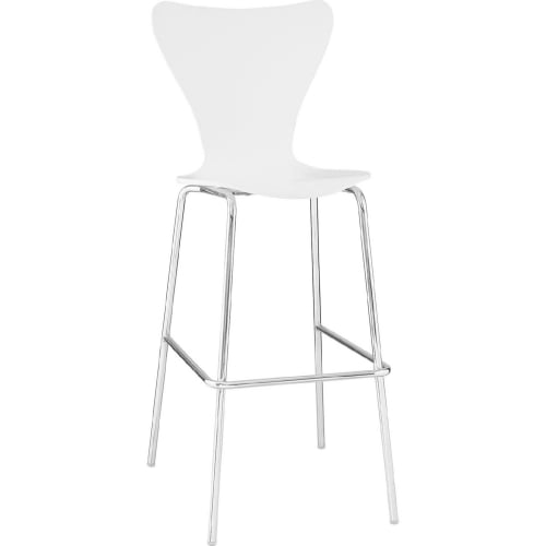 Ernie Bar Stool in White Finish Wood on Metal Legs