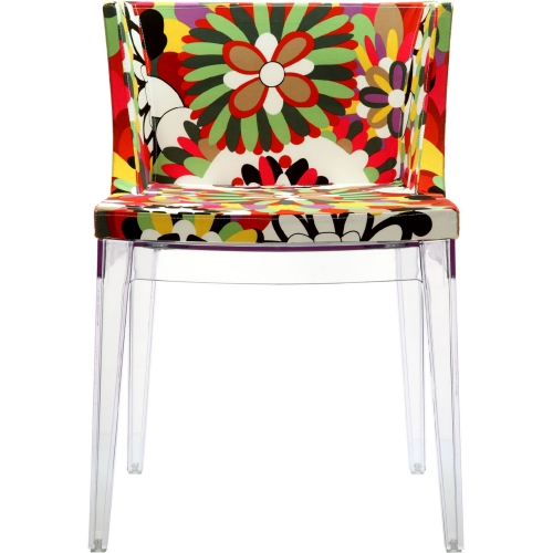 Multicolored Flowers Pattern Accent Chair w/ Clear Acrylic Legs