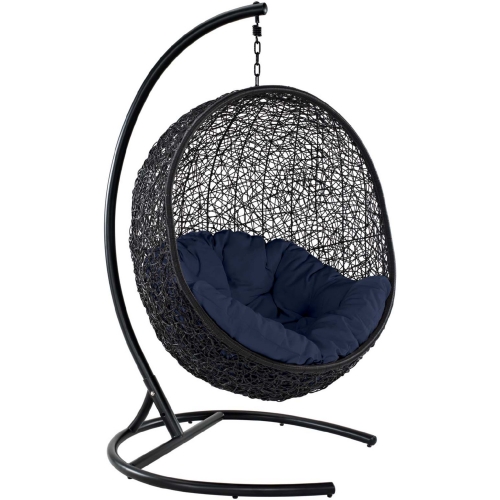 Encase Swing Outdoor Lounge Chair in Poly Rattan w/ Navy Cushion