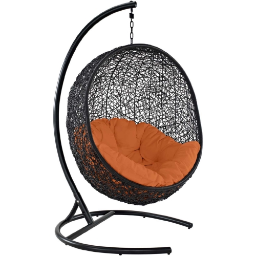 Encase Swing Outdoor Lounge Chair in Poly Rattan w/ Orange Cushion