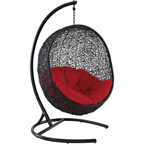 Encase Swing Outdoor Lounge Chair in Poly Rattan w/ Red Cushion