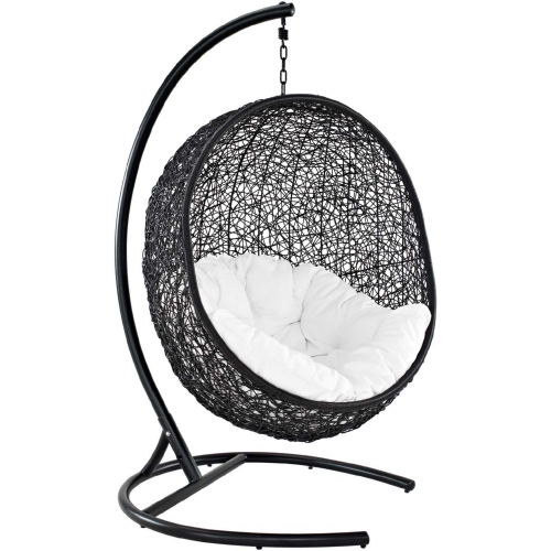 Encase Swing Outdoor Lounge Chair in Poly Rattan w/ White Cushion