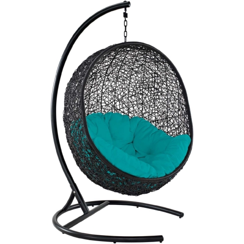 Encase Swing Outdoor Lounge Chair in Poly Rattan w/ Turquoise Cushion