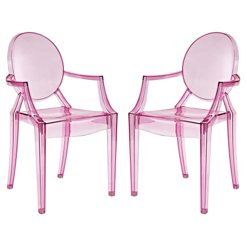 Casper Dining Arm Chair in Pink Polycarbonate (Set of 2)