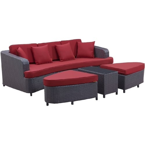 Monterey Outdoor Patio Sectional Sofa Set in Brown w/ Red Cushions